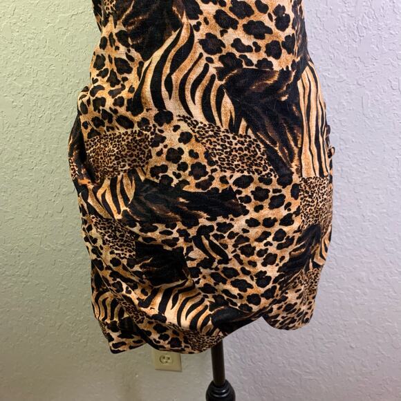 URBAN OUTFITTERS Dress Mini Mixed Animal Smocked‎ Back Spaghetti Strap Bodycon - Picture 6 of 13